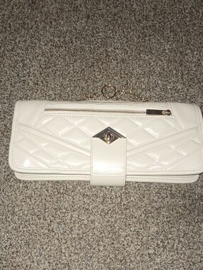 Quilted Cream Wristlet Clutch with Gold-Tone Accent